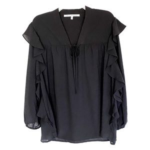 NWOT Semi sheer black long sleeve ruffle top XXL